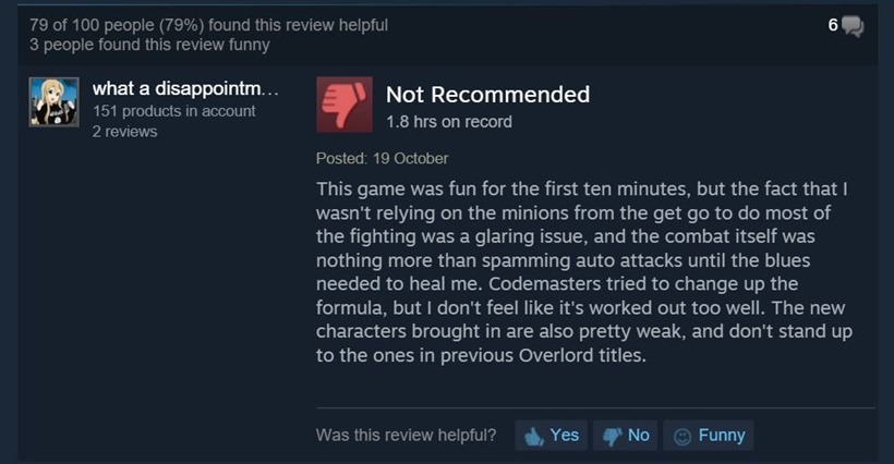 Overlord Steam reviews 1