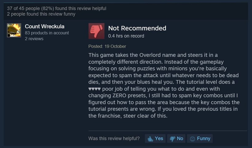 Overlord Steam reviews 2