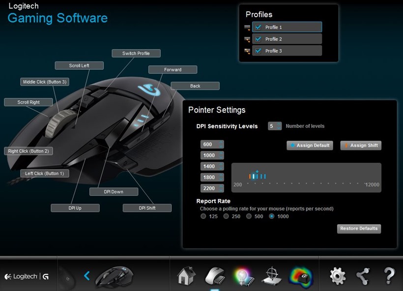 Logitech G502 Proteus Spectrum Gaming Mouse software