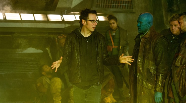 Marvel's Guardians Of The Galaxy..L to R: Director James Gunn on set with Michael Rooker (Yondu) and actor Sean Gunn..Ph: Jay Maidment..?Marvel 2014