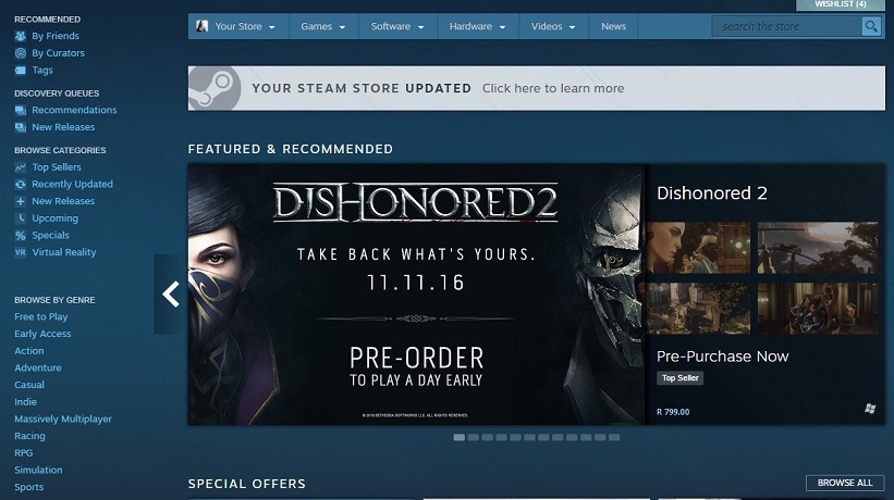 Steam updates its front page
