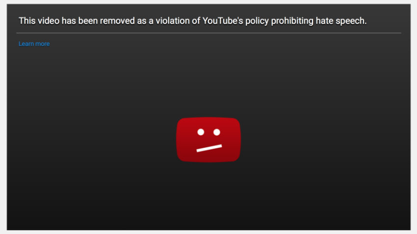 YouTube hate speech video removed