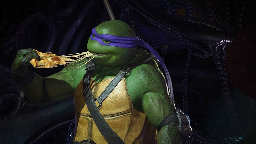 Teenage Mutant Nija turtles kickflip into Injustice 2