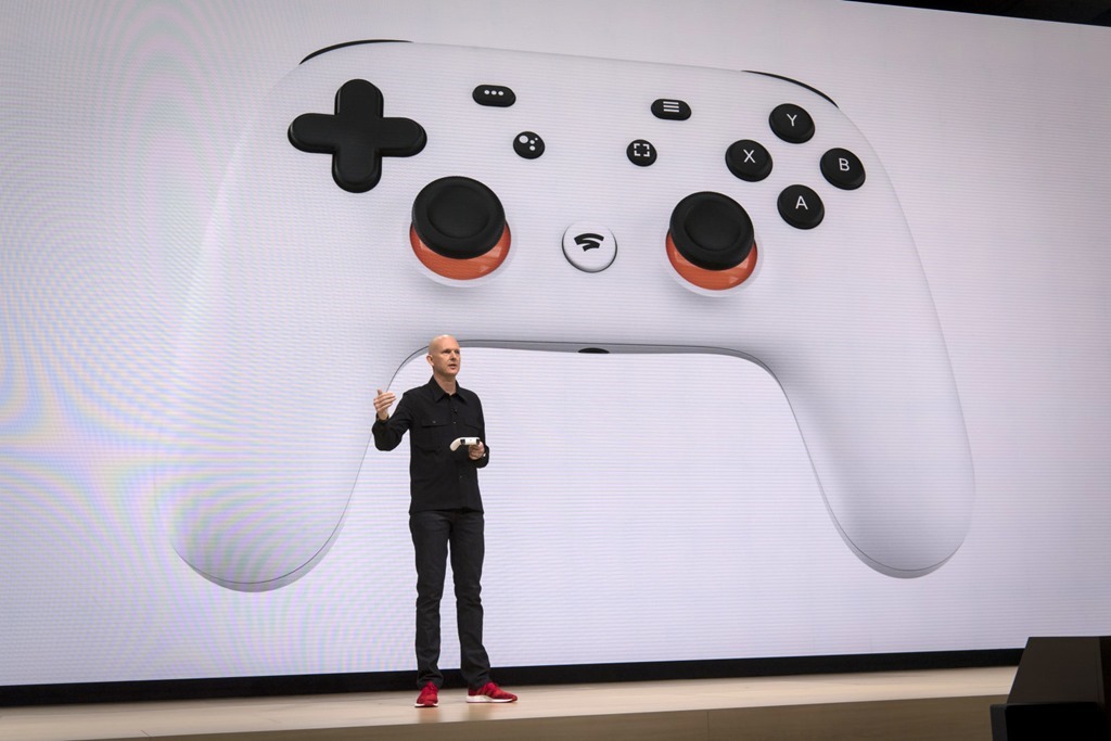 Phil Harrison, vice president of Google LLC, holds the new Google gaming controller during an event at the Game Developers Conference in San Francisco, California, U.S., on Tuesday, March 19, 2019. The Alphabet Inc. unit unveiled a new game streaming service called Stadia. The announcement marks a major new foray into the $180 billion industry for the internet giant. Photographer: David Paul Morris/Bloomberg via Getty Images