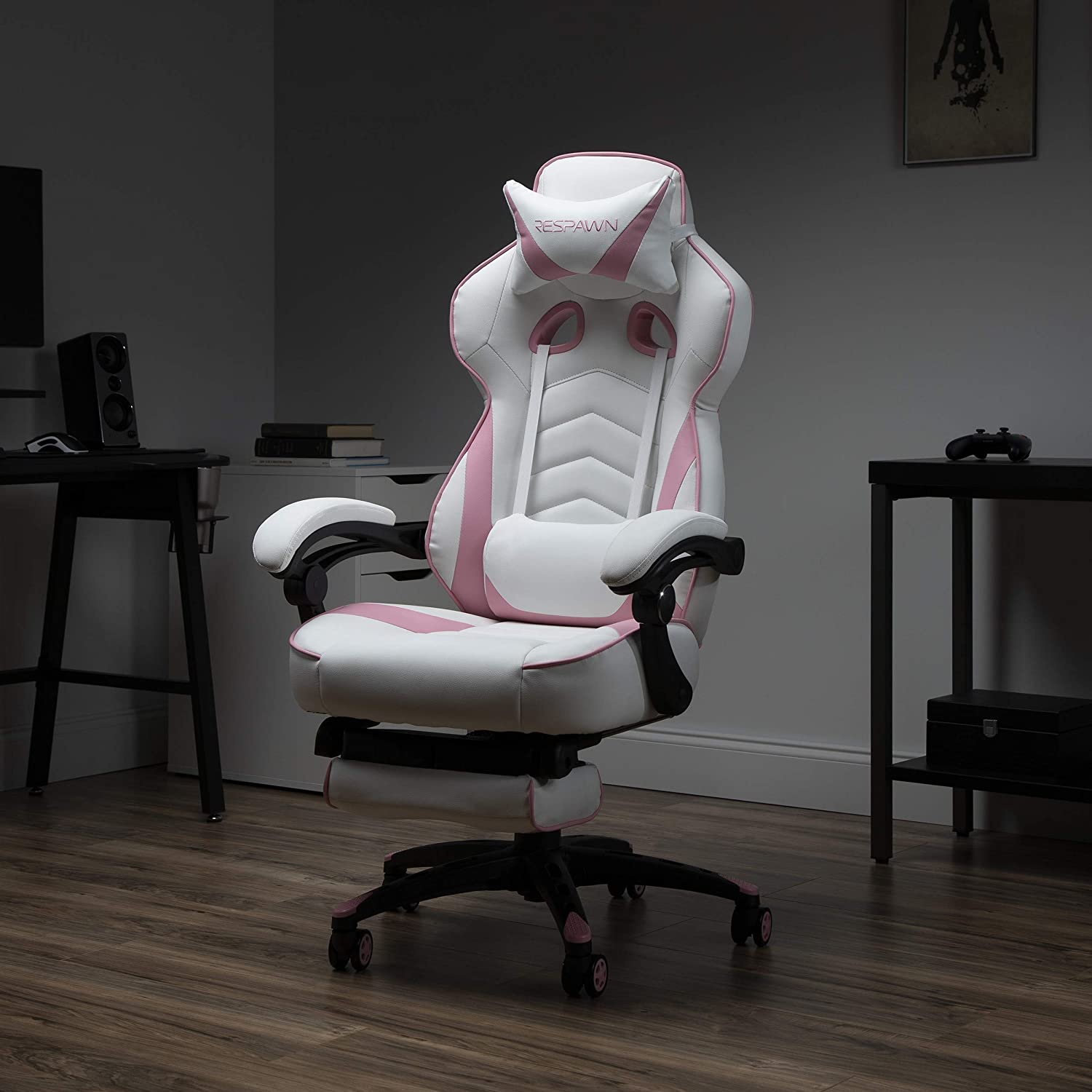 Sweet Pastel Embroidery Gaming Chair Reclining Backrest Armrest