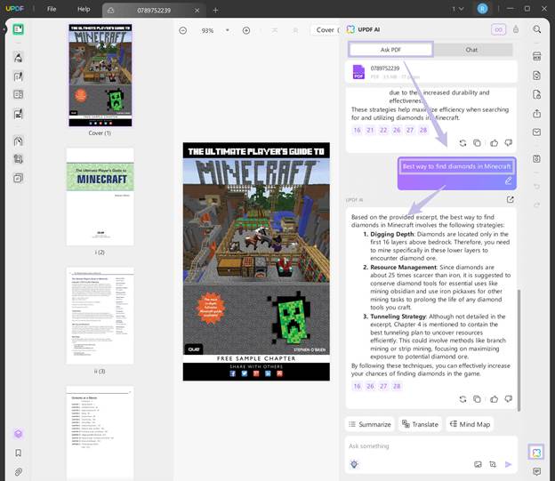 summarising minecraft game guide in updf ai