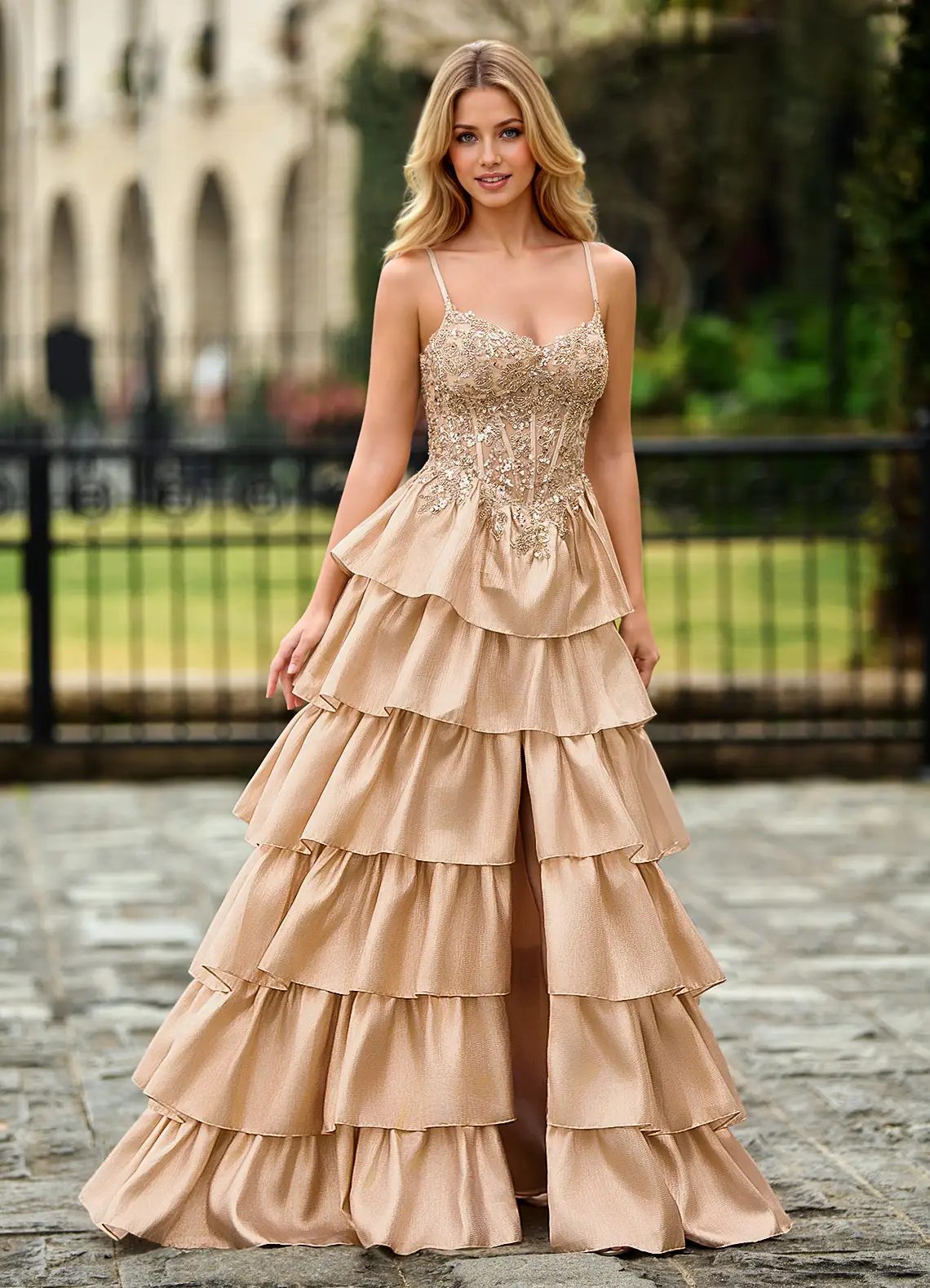 white christmas dresses Cute V-Neck Tulle Long Prom Dress with Beaded, A-Line Long Sleeve Even main image 1