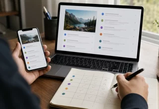 Content creator comparing Instagram comment services on a laptop and smartphone