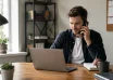 Solo founder managing customer calls from a home office