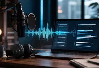 Speech to Text AI converting a creator's audio recording into a digital transcript