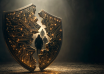 Broken digital anti-cheat shield with gaming silhouettes