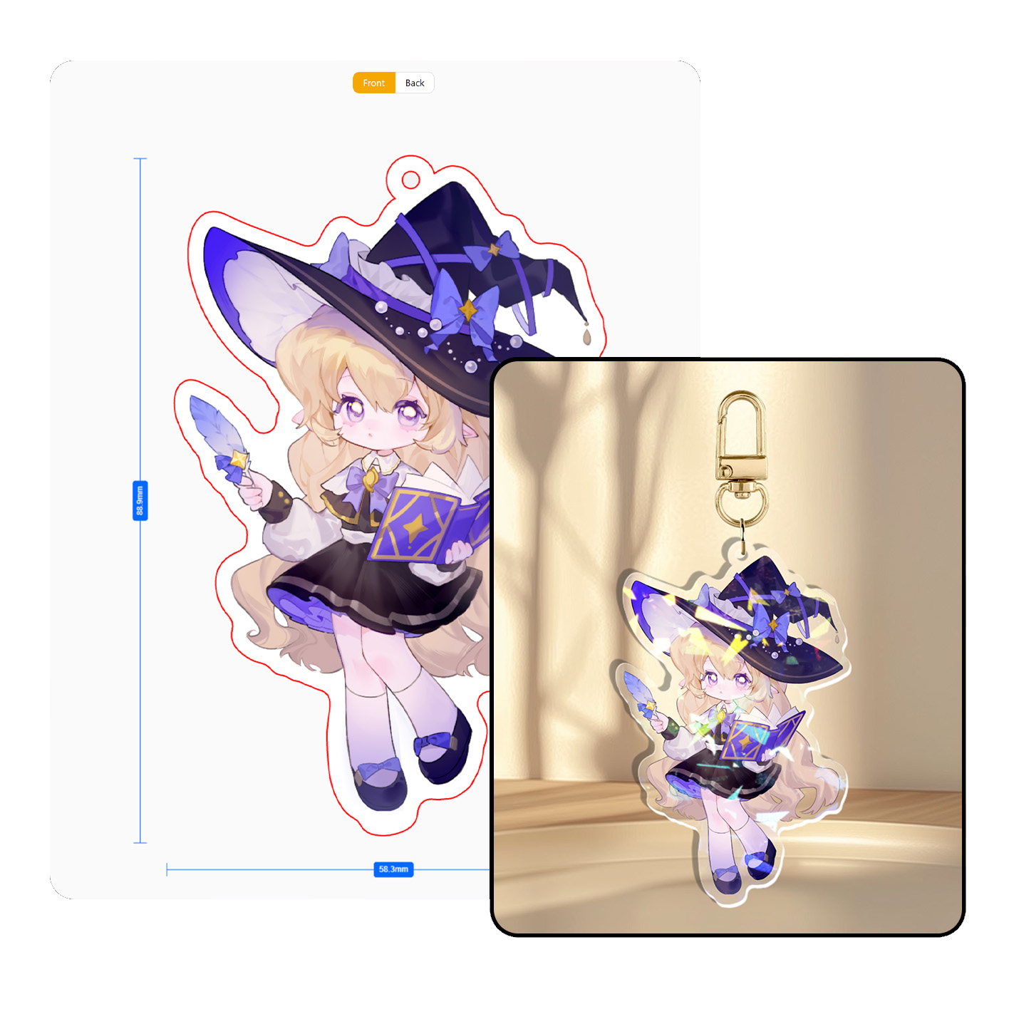 Artiststore anime-style acrylic keychain from design preview to finished product