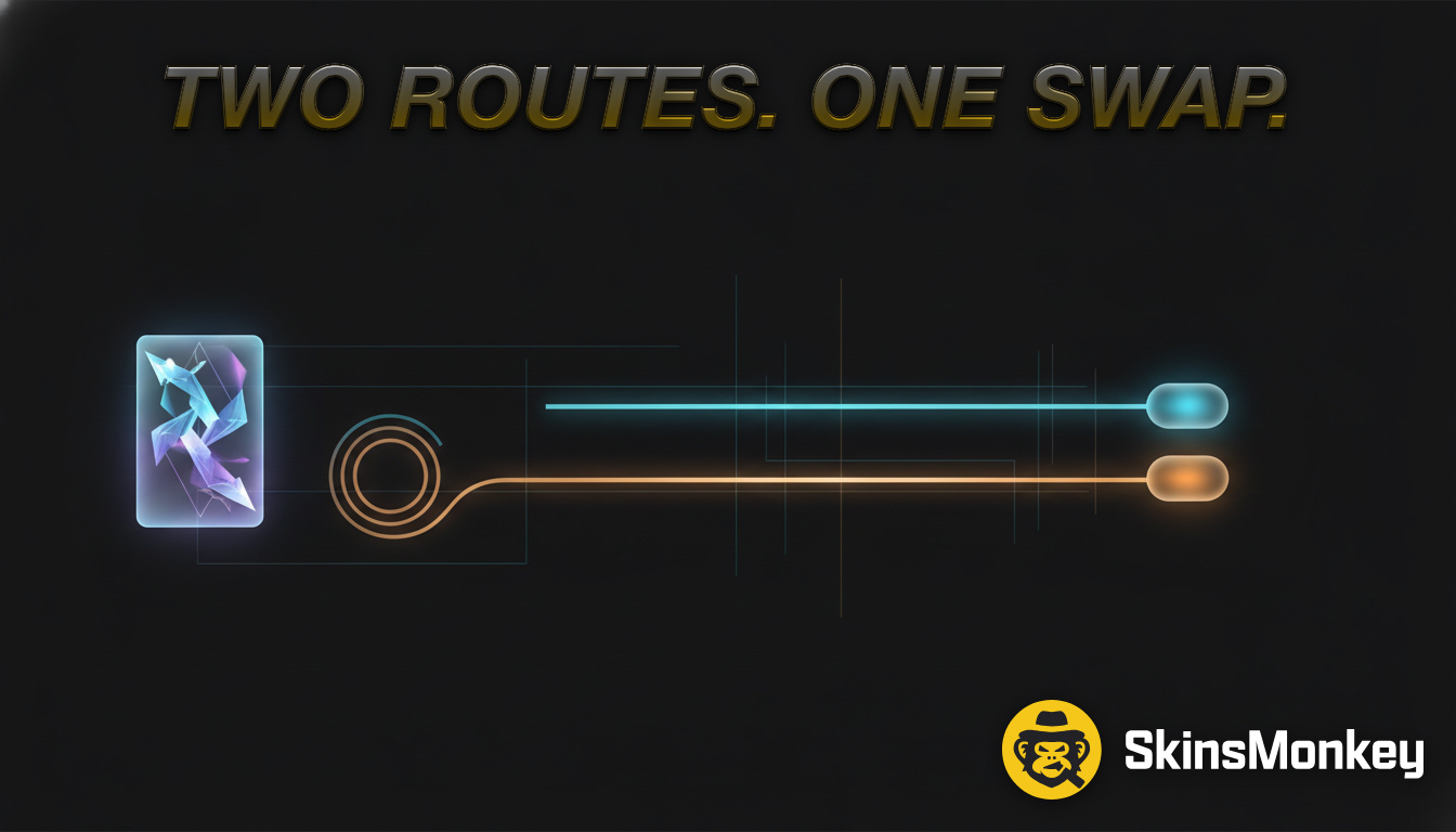 Two routes for a CS2 swap shown as a short direct path and a longer looping route