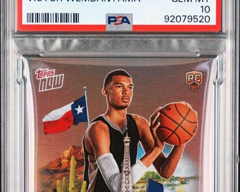 Victor Wembanyama basketball trading card in a PSA graded protective case