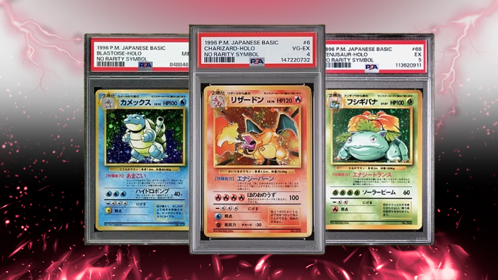 Graded 1996 Japanese No Rarity Blastoise, Charizard and Venusaur cards