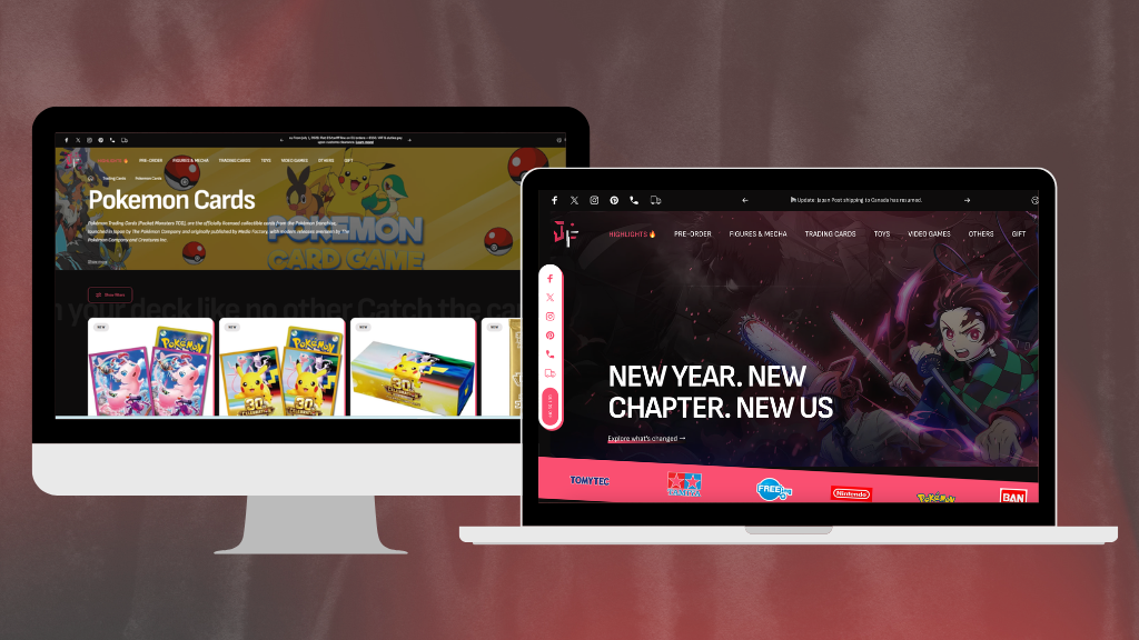 Japan Figure website showing Pokémon cards and Japanese merchandise