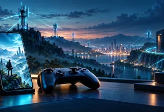 Smartphone and game controller with mobile towers and servers