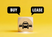 Buy or lease choices above car symbols on a yellow background