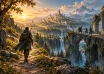 A solo adventurer and a group of friends follow paths through a fantasy landscape.