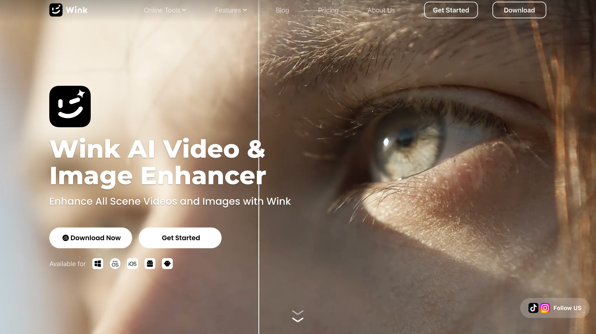 Wink AI video and image enhancer homepage