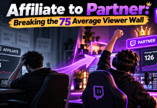 Illustration of a Twitch streamer progressing from Affiliate to Partner with rising viewer counts