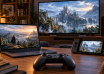 Console, laptop and handheld gaming device with a controller in a home gaming setup