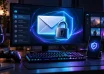 Concept illustration of a locked email inbox beside gaming equipment and an authenticator phone.