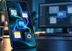 Conceptual illustration of a mobile AI agent connecting maps, calendar, messaging, notes and settings on a smartphone
