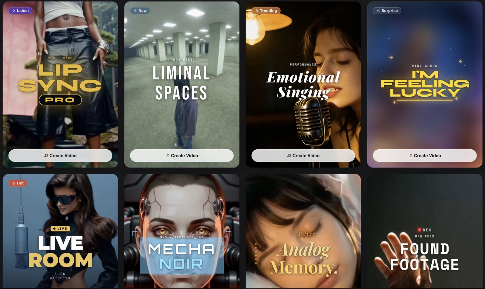 Neural Frames Short-Form Studio templates including Lip Sync Pro, Liminal Spaces and Emotional Singing.