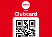 Tesco Clubcard QR Code on a red background with the message “Scan this code for Clubcard Prices”.